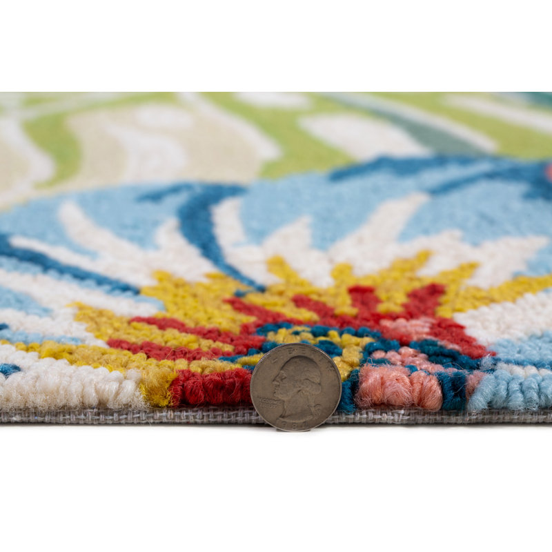 Beachcrest Home Barthel Handmade Hand Hooked Green/Red Indoor/Outdoor